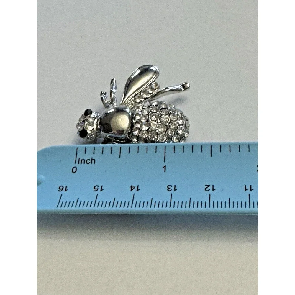Vintage Rhinestone Bee Brooch Silver Tone 1.25 Inch Insect Pin